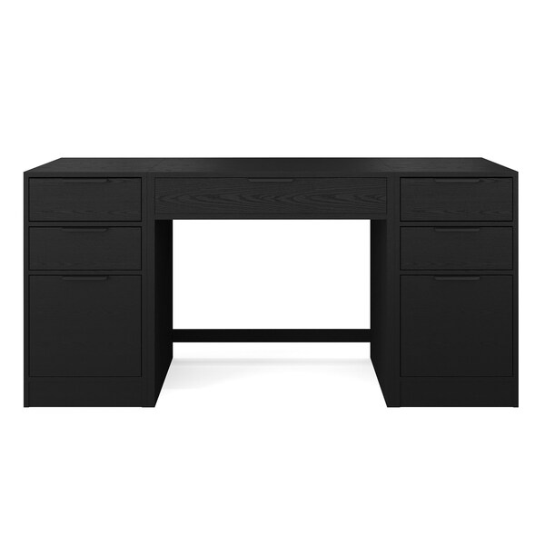 Martha Stewart Kayden Single-Drawer Desk w/Dual 3 Drawer File Cabinets in Black w/Oil Rubbed Bronze Hardware - KHO-23042-TBFC2-BK-BK-MS