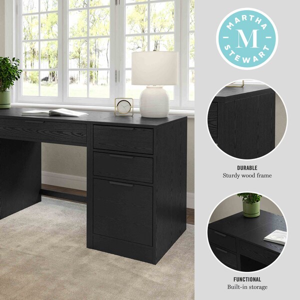 Martha Stewart Kayden Single-Drawer Desk w/Dual 3 Drawer File Cabinets in Black w/Oil Rubbed Bronze Hardware - KHO-23042-TBFC2-BK-BK-MS