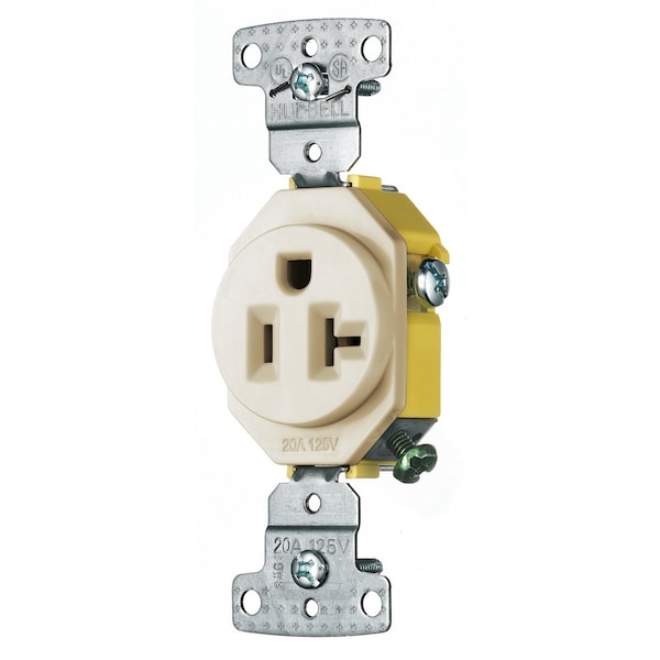 Hubbell Wiring Device-Kellems TradeSelect, Straight Blade Devices, Residential Grade, Receptacles, Single, 20A 125V, 2-Pole 3-Wire Grounding, 5-20R, Self Grounding, Light Almond - RR201LA