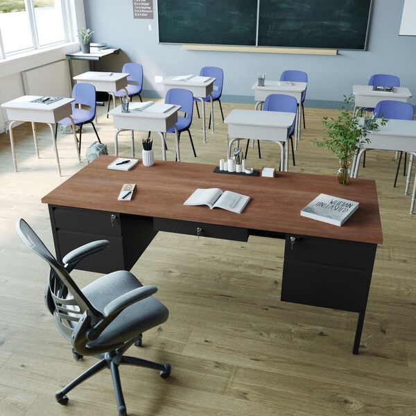 Flash Furniture 30 in D X Walnut, 70 in W X - GC-M-BLK-180-WLN-GG