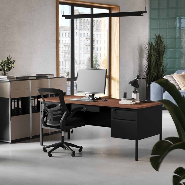 Flash Furniture 30 in D X Walnut, 70 in W X - GC-M-BLK-180-WLN-GG