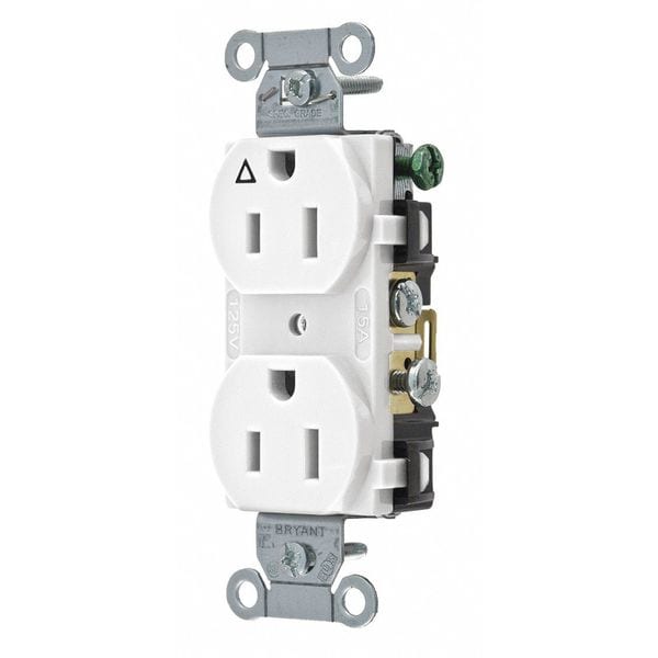 Zoro Select Receptacle, 15 A Amps, 125V AC, Flush Mount, Standard Duplex Outlet, 5-15R, White - CR15IGW