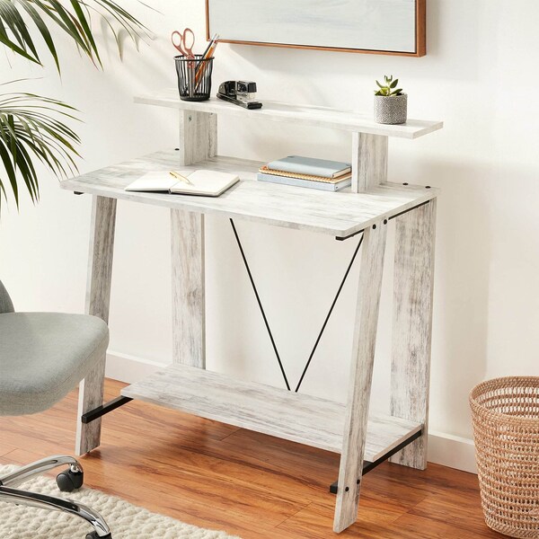 Acme Wooden 2 Shelves Writing Desk in Antique White - ER-057AWH