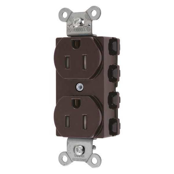 Hubbell Receptacle, 15 A Amps, 125V AC, Flush Mount, Standard Duplex Outlet, 5-15R, Brown - SNAP5262TRA