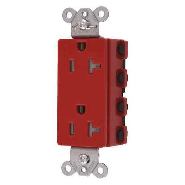 Hubbell Receptacle, 20 A Amps, 125V AC, Flush Mount, Standard Duplex Outlet, 5-20R, Red - SNAP2182RTRA