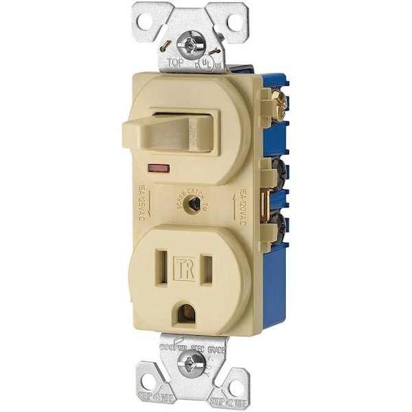 Eaton Combination Switch, 1 Pole, 15 A, 120125 V, NEMA NEMA 515R, Ivory - TR274V