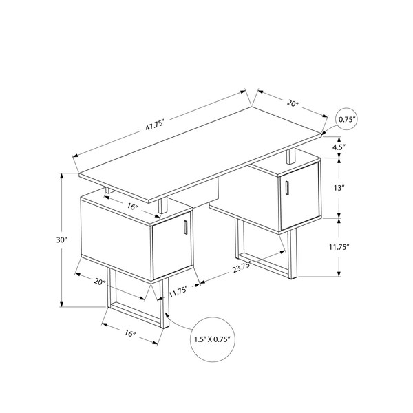Monarch Specialties Computer Desk, Home Office, Laptop, Storage, 48 in.L, Work, White Laminate, Grey Metal, Contemporary - I 7605