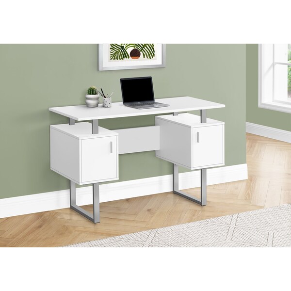 Monarch Specialties Computer Desk, Home Office, Laptop, Storage, 48 in.L, Work, White Laminate, Grey Metal, Contemporary - I 7605