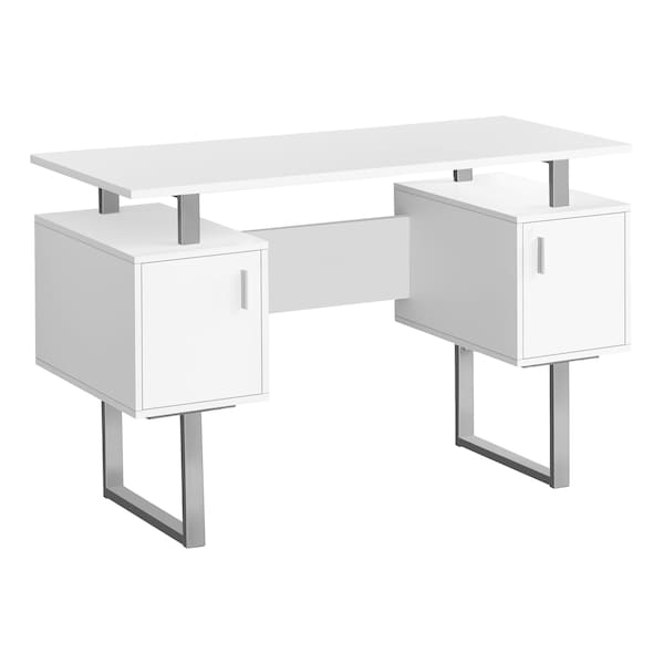 Monarch Specialties Computer Desk, Home Office, Laptop, Storage, 48 in.L, Work, White Laminate, Grey Metal, Contemporary - I 7605