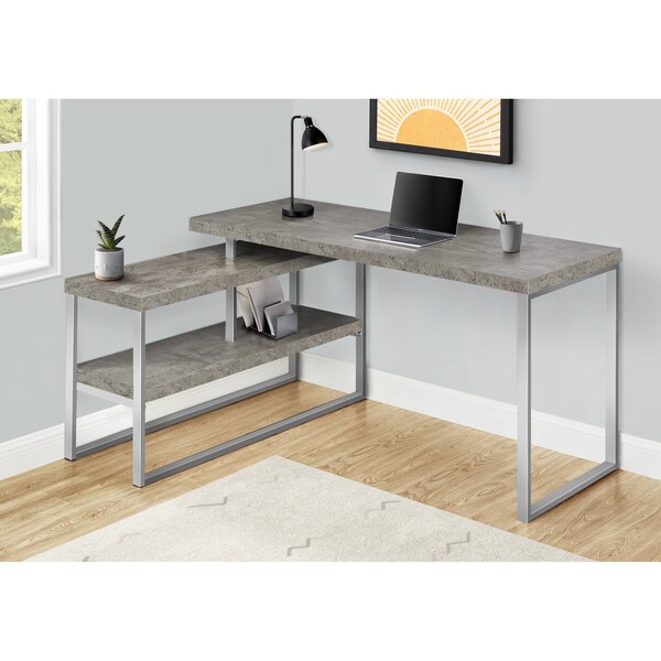 Monarch Specialties Computer Desk, Home Office, Corner, Storage Shelves, 60"L, L Shape, Work, Laptop, Metal, Grey - I 7586
