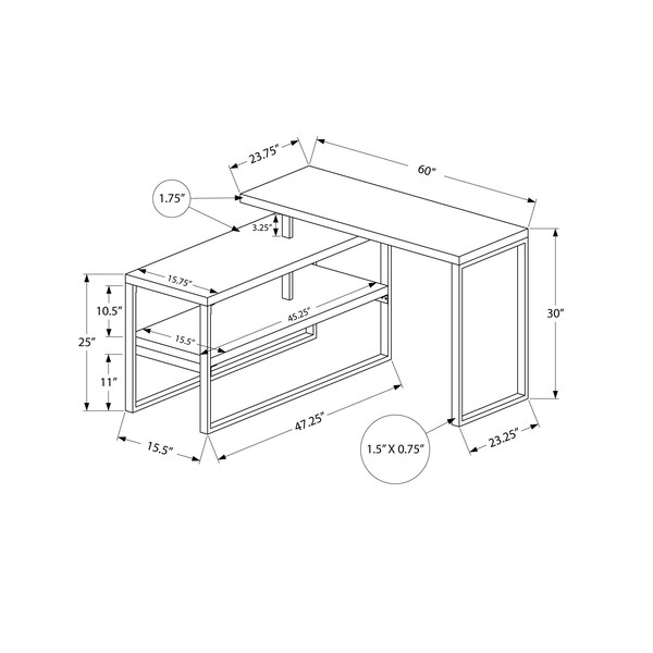 Monarch Specialties Computer Desk, Home Office, Corner, Storage Shelves, 60"L, L Shape, Work, Laptop, Metal, Grey - I 7586