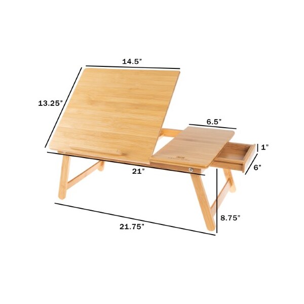Hastings Home Lap Desk, Bamboo Travel Tray with Magnetic Base, Ergonomic Adjustable Top and Storage Drawer - 130054YLW