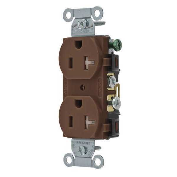 Zoro Select Receptacle, 20 A Amps, 125V AC, Flush Mount, Standard Duplex Outlet, 5-20R, Brown - CBRS20WRTR