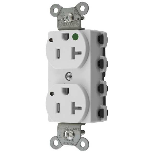 Hubbell Receptacle, 20 A Amps, 125V AC, Flush Mount, Standard Duplex Outlet, 5-20R, White - SNAP8300WLTRA