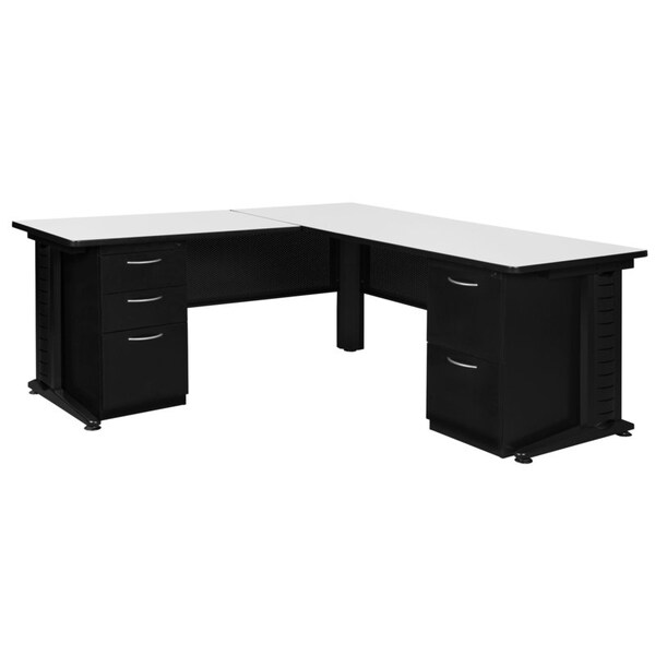 Regency Fusion L-Desks with Storage, 72 D X 29 H, 66 W X Wood, Metal, White - MLD663042WH