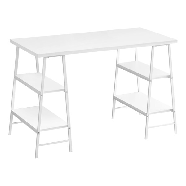 Monarch Specialties Computer Desk, Home Office, Laptop, Storage Shelves, 48"L, Work, Metal, Laminate, White - I 7521