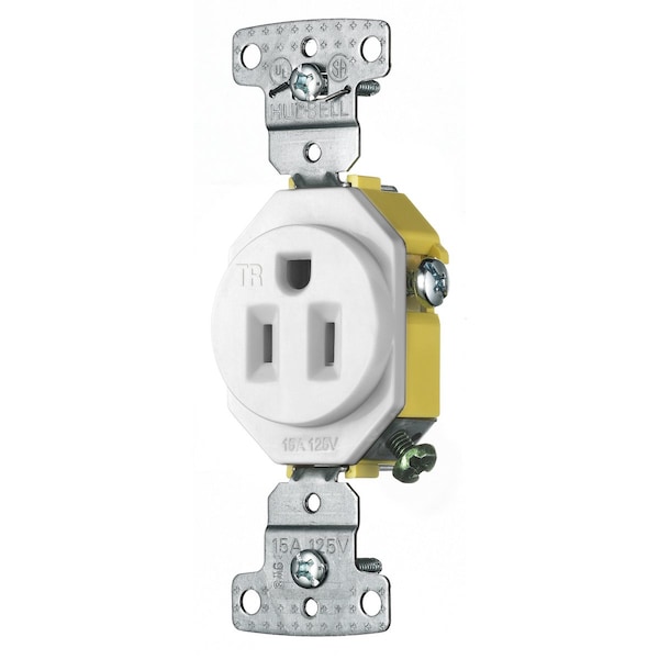 Hubbell Wiring Device-Kellems TradeSelect, Straight Blade Devices, Receptacles, Residential Grade, Tamper Resistant Single, 15A 125V, 2- Pole 3-Wire Grounding, 5-15R, White - RR151WTR