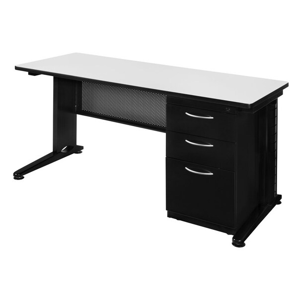 Regency Fusion Single Pedestal Desks, 30 D X 29 H, 66 W X Wood, Metal, White - MSP6630WH