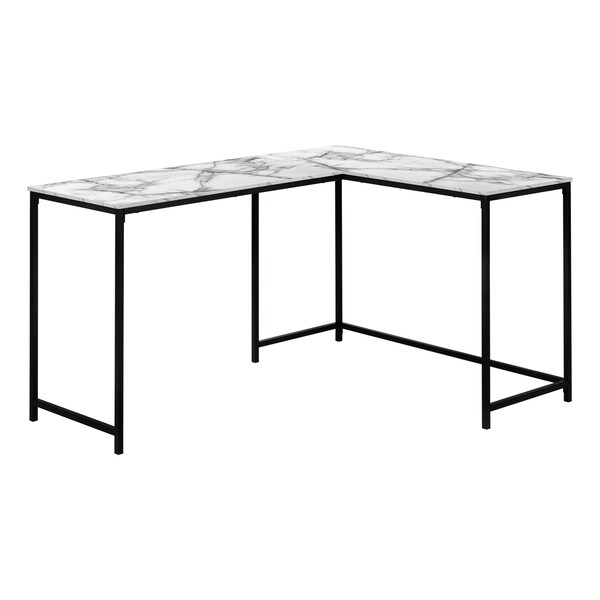 Monarch Specialties Computer Desk, Home Office, Corner, 58"L, L Shape, Work, Laptop, Metal, White Marble Look, Black - I 7393