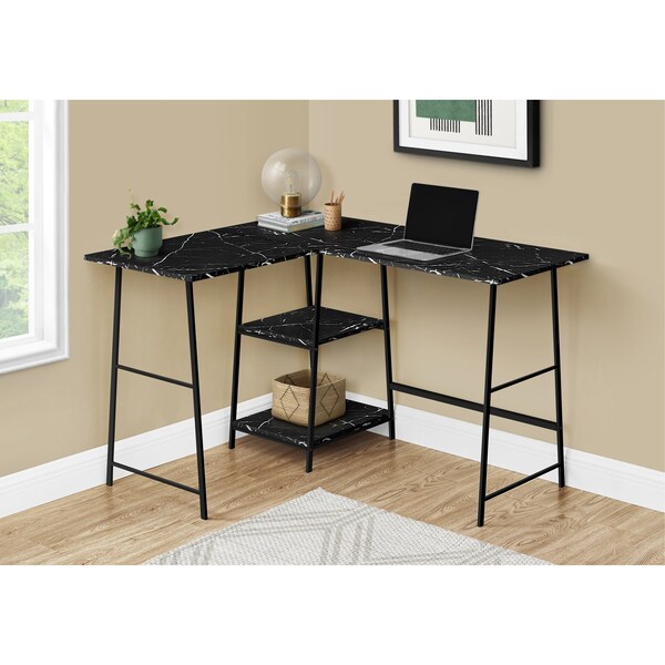 Monarch Specialties Computer Desk, Home Office, Corner, 48"L, L Shape, Work, Laptop, Metal, Black Marble Look - I 7594