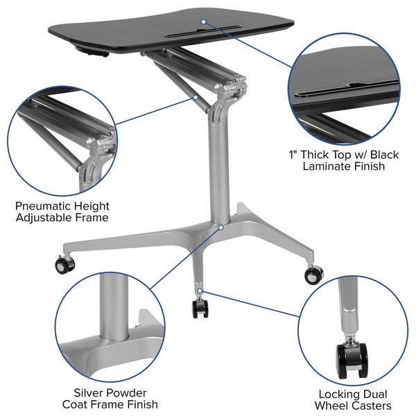 Flash Furniture Black Mobile Sit to Stand Desk - NAN-IP-10-BK-GG