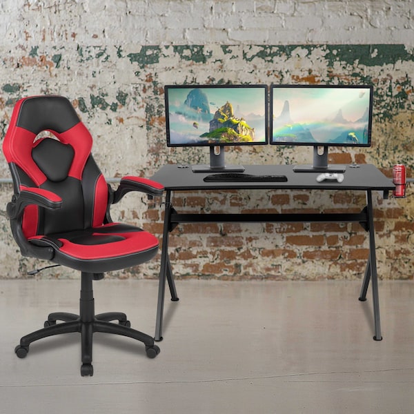Flash Furniture Black Gaming Desk and Chair Set with Cup Holder - BLN-X10D1904-RD-GG