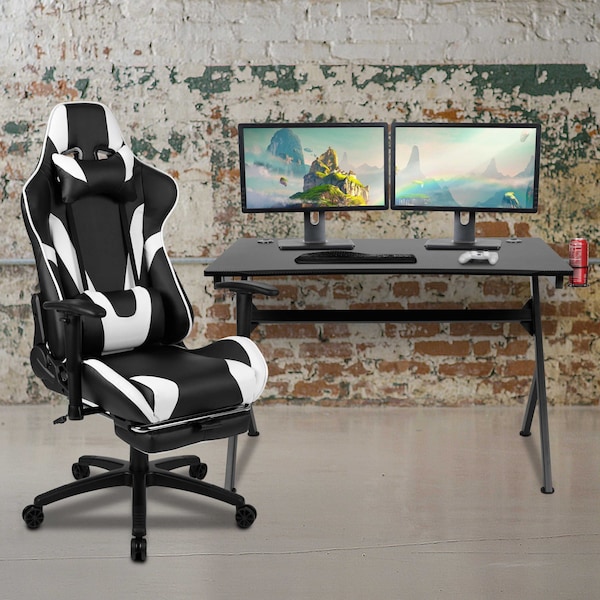 Flash Furniture Black Gaming Desk-Cup Holder/Reclining Chair Set - BLN-X30D1904-BK-GG