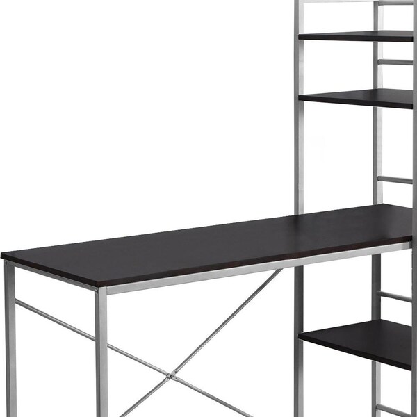 Homeroots 55 in. Cappuccino MDF & Silver Metal Computer Desk - 333399