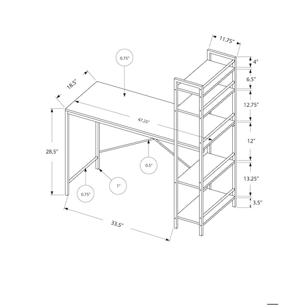 Homeroots 55 in. Cappuccino MDF & Silver Metal Computer Desk - 333399