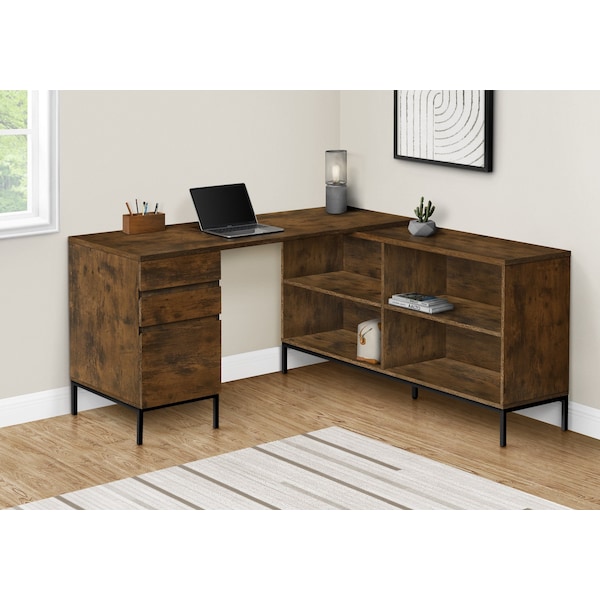 Monarch Specialties Computer Desk, Home Office, Corner, Storage Drawers, 60 in.L, L Shape, Work, Laptop, Brown Laminate - I 7490