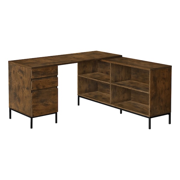 Monarch Specialties Computer Desk, Home Office, Corner, Storage Drawers, 60 in.L, L Shape, Work, Laptop, Brown Laminate - I 7490