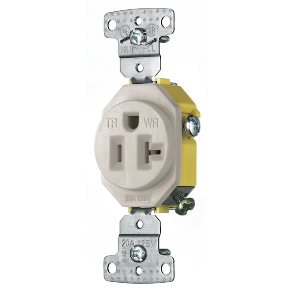 Hubbell Wiring Device-Kellems TradeSelect, Straight Blade, Single Receptacle, Weather and Tamper Resistant, 20A 125V, 2-Pole 3-Wire Grounding, 5-20R, Light Almond - RR201LAWRTR