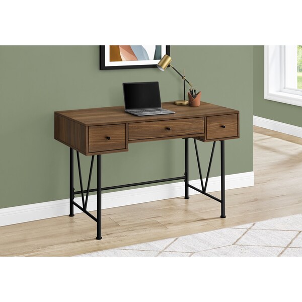 Monarch Specialties Computer Desk, Home Office, Laptop, Storage Drawers, 48"L, Work, Metal, Laminate, Walnut, Black - I 7670