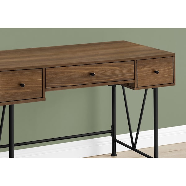 Monarch Specialties Computer Desk, Home Office, Laptop, Storage Drawers, 48"L, Work, Metal, Laminate, Walnut, Black - I 7670