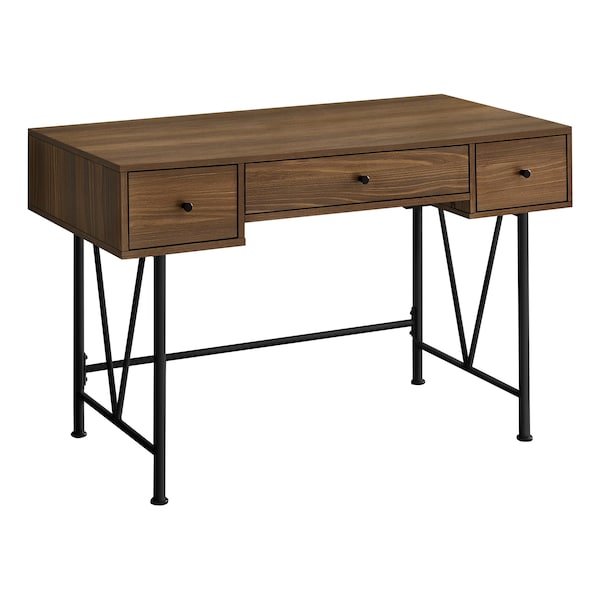 Monarch Specialties Computer Desk, Home Office, Laptop, Storage Drawers, 48"L, Work, Metal, Laminate, Walnut, Black - I 7670