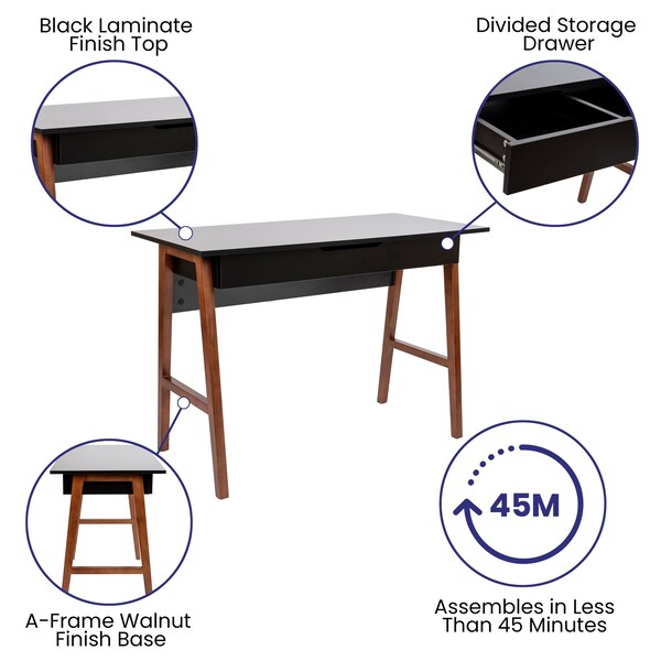 Flash Furniture Black/Walnut Home Office Computer Desk with Drawer - GC-MBLK60-BK-WAL-GG