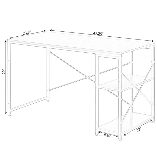 Basicwise Industrial Rectangular Wood and Metal Home Office Computer Desk with 2 Side Shelves, Natural - QI003992.NC