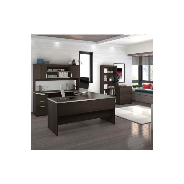 Bestar Bestar U-Shaped Desk with Lateral File and Bookcase - Dark Chocolate - Ridgeley Series - 52850-79