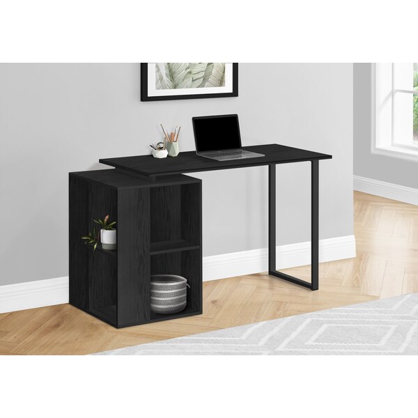 Monarch Specialties Computer Desk, Home Office, Left/Right Set-up, Storage Shelves, 55in.L, Work, Laptop, Black Laminate - I 7601
