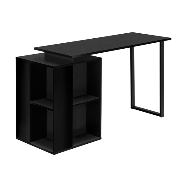 Monarch Specialties Computer Desk, Home Office, Left/Right Set-up, Storage Shelves, 55in.L, Work, Laptop, Black Laminate - I 7601
