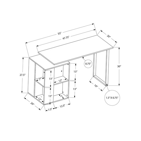 Monarch Specialties Computer Desk, Home Office, Left/Right Set-up, Storage Shelves, 55in.L, Work, Laptop, Black Laminate - I 7601