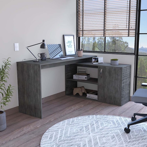 Depot E-Shop Boston L-Shaped Desk, Smokey Oak - DE-ELI6595