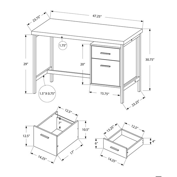 Homeroots 30 in. Particle Board & Silver Metal Computer Desk - 333387