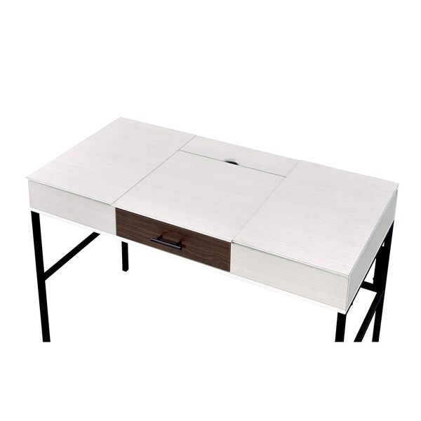 Acme Wooden 1-Drawer Writing Desk with USB Port in Natural and Black - ER-047NL