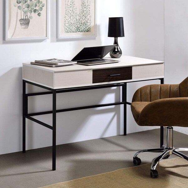 Acme Wooden 1-Drawer Writing Desk with USB Port in Natural and Black - ER-047NL