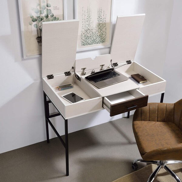 Acme Wooden 1-Drawer Writing Desk with USB Port in Natural and Black - ER-047NL