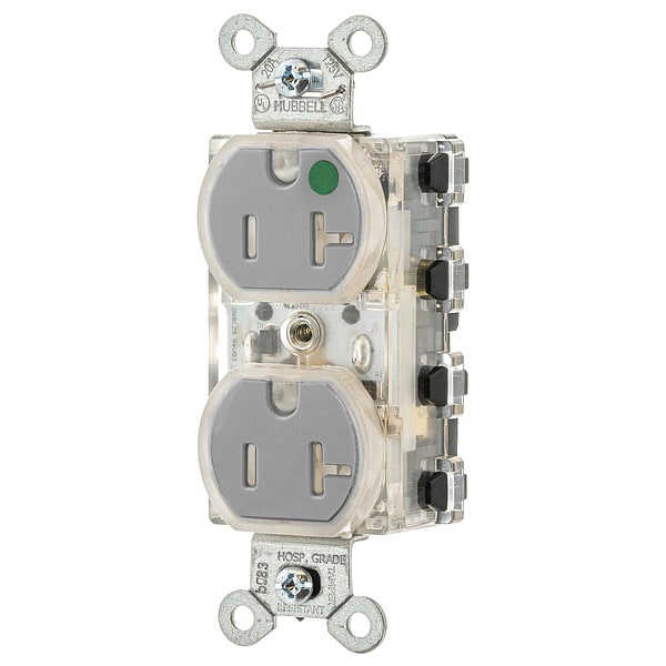 Hubbell Extra Heavy Duty Hospital Grade SNAPConnect Receptacle - SNAP8300GYLTR