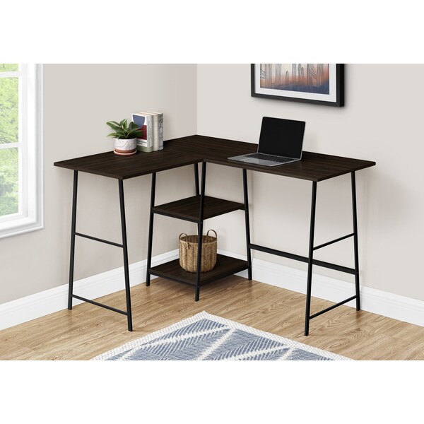 Monarch Specialties Computer Desk, Home Office, Corner, Storage Shelves, 48"L, L Shape, Work, Laptop, Metal, Brown - I 7590