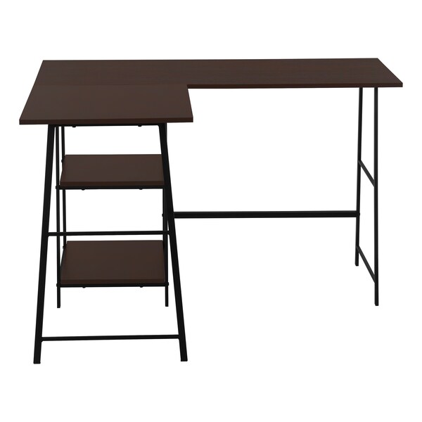 Monarch Specialties Computer Desk, Home Office, Corner, Storage Shelves, 48"L, L Shape, Work, Laptop, Metal, Brown - I 7590