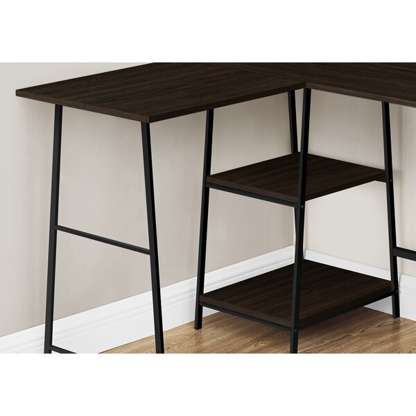 Monarch Specialties Computer Desk, Home Office, Corner, Storage Shelves, 48"L, L Shape, Work, Laptop, Metal, Brown - I 7590